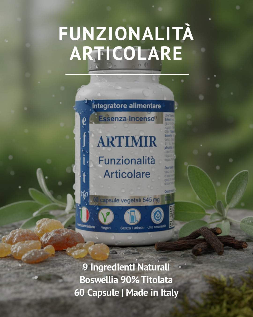 EFIT ARTIMIR Glucosamina MSM Acido Ialuronico - Integratore Articolazioni Alto Dosaggio con Boswellia Artiglio Diavolo Bromelina - Supporto Cartilagine Ossa Tendini - 60 Capsule Made in Italy