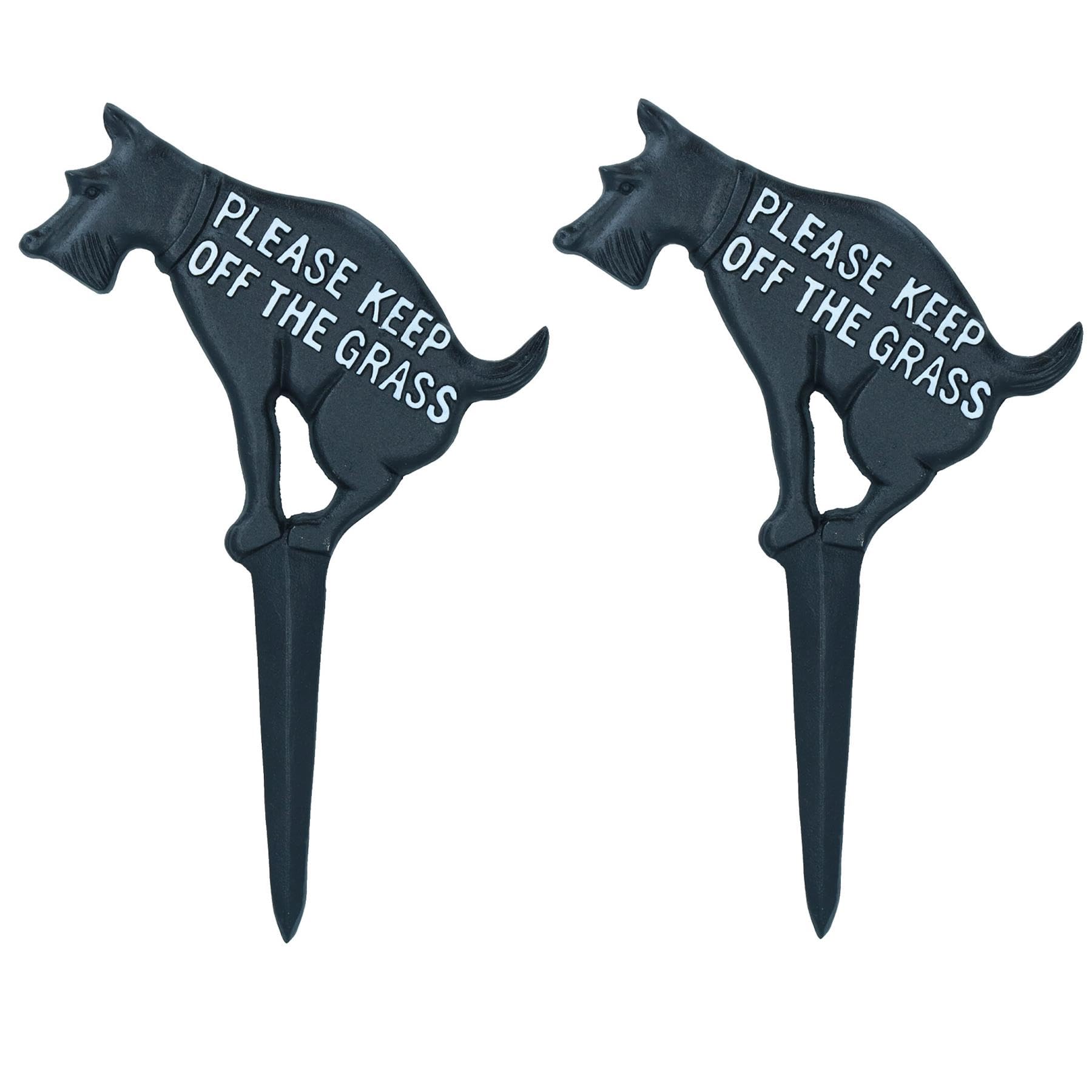 Keep Dog Off The Grass Warning Sign Plaque Stake Cast Iron Garden Lawn 2PK