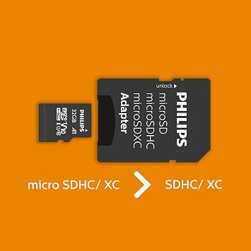 Philips Ultra Speed Micro SDHC Card 32 GB + SD Adapter UHS-I U1, reading speed up to 80 MB/s, A1 Fast App Performance, V10, memory card for smartphones, tablet, PC, card reader, Full HD video