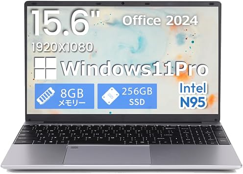 Laptop 14th Generation 15.6 inch FHD 1920 x 1080 IPS LCD, Intel N95, Numeric Key, Webcam, Windows 11 Pro, MS Office 2024, USB 3.0, LAN, mini HDMI, Wi-Fi, Bluetooth 8 GB Memory, 256 GB