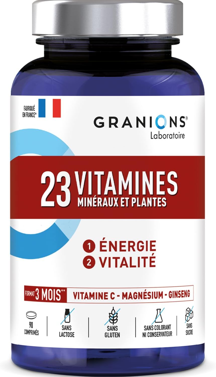 GRANIONS 23 VITAMINS – Magnesium, Vitamin D, Vitamin C, Zinc, Chrome, Ginseng, Selenium, Iodine – Energy & Vitality – Anti Fatigue – 90 Tablets – 3 Months Format – Made in France GRANIONS 23 VITAMINS – Magnesium, Vitamin D, Vitamin C, Zinc, Chrome, Ginseng, Selenium, Iodine – Energy & Vitality – Anti Fatigue – 90 Tablets – 3 Months Format – Made in France