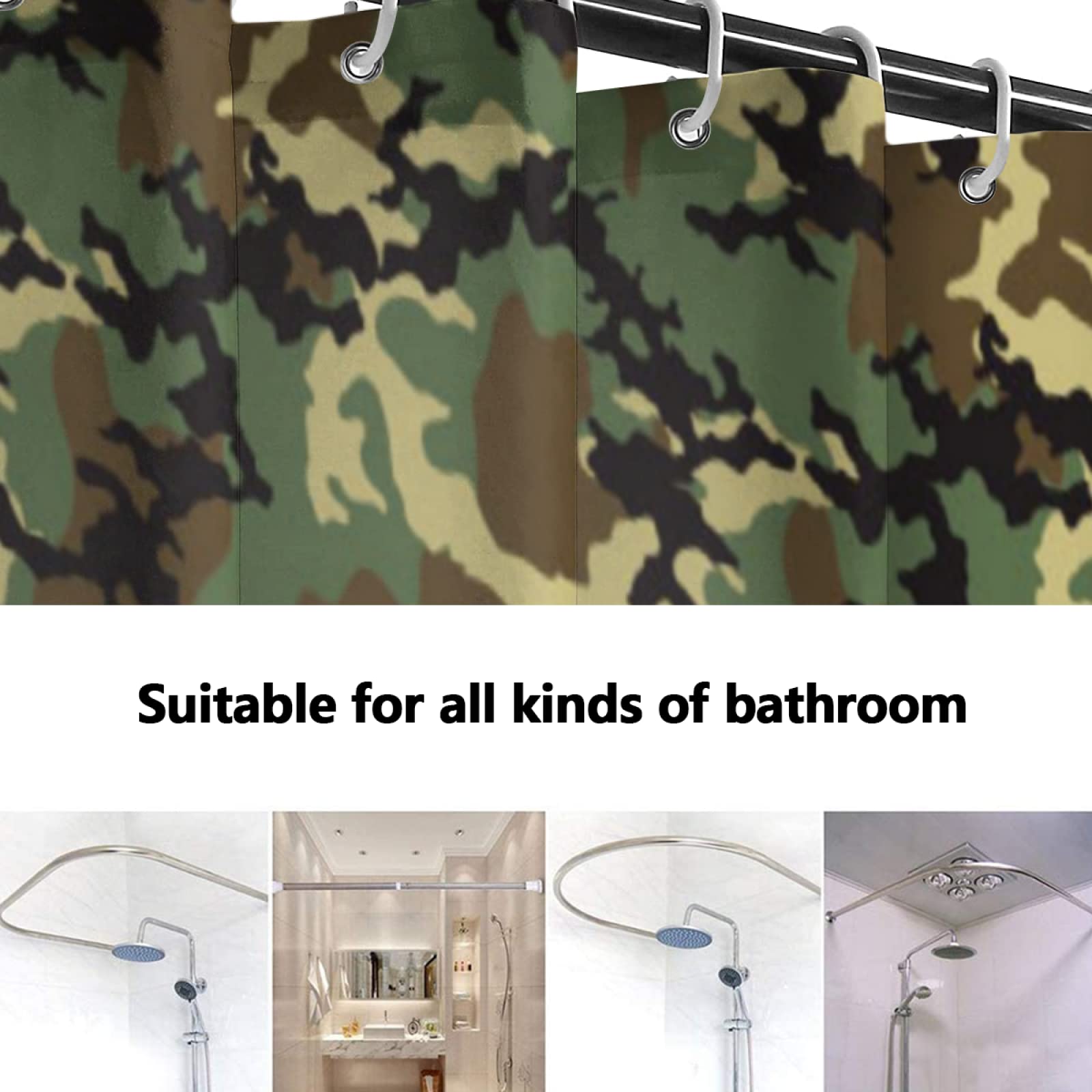 Camouflage Duschvorhang 180x200cm - Militärstil Tarnmuster - Wasserdicht Polyester