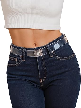 Womens Invisible Belt 1 Inch Wide Clear - Flat Adjustable No Buckle No Bulk Waist Gap Fix
