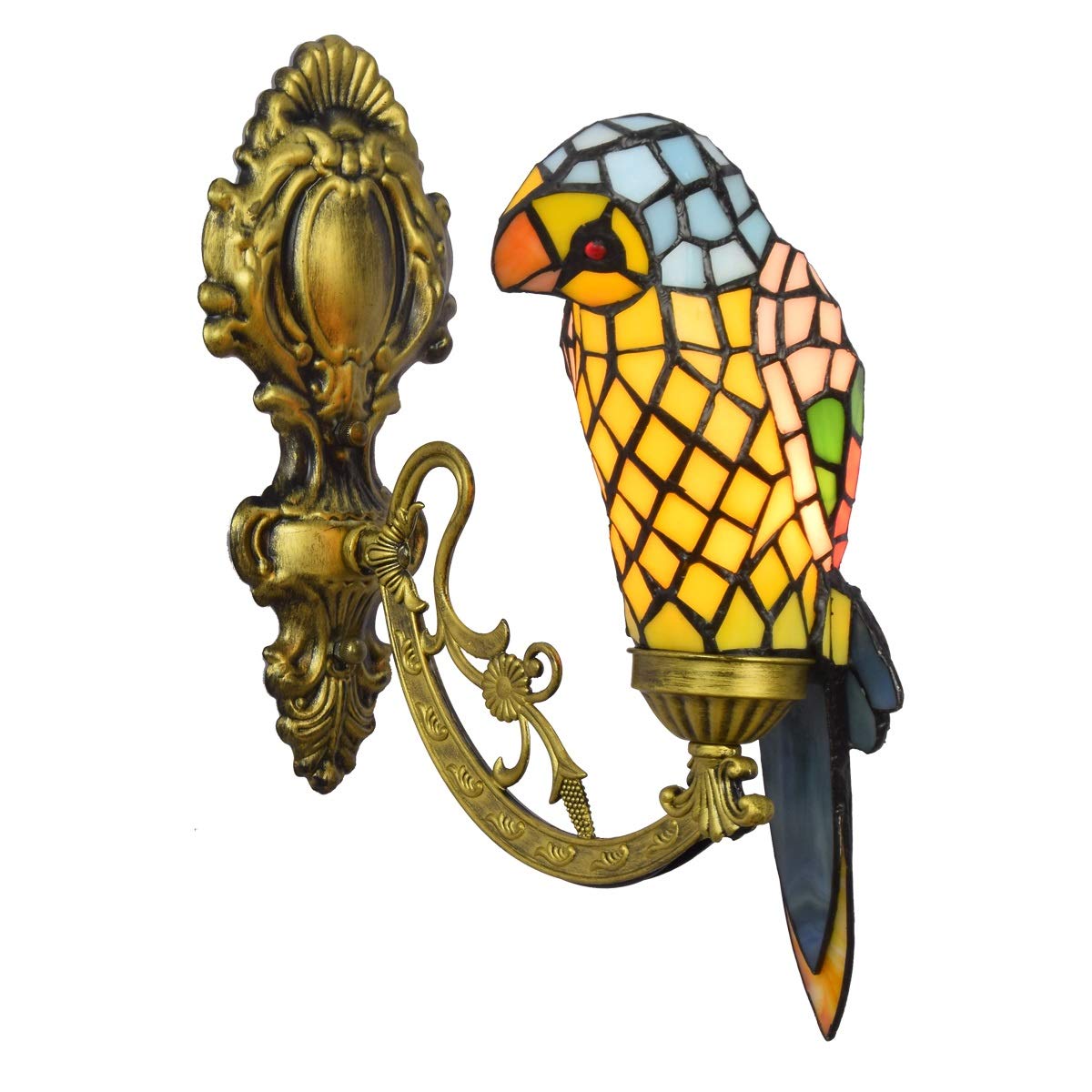 NHPJFDC Tiffany Style Wall Sconce, Stained Glass Wall Mount Light Yellow Parrot Vintage Decorative Bedside Lamps for Bedroom Living Room Corridor Stairways