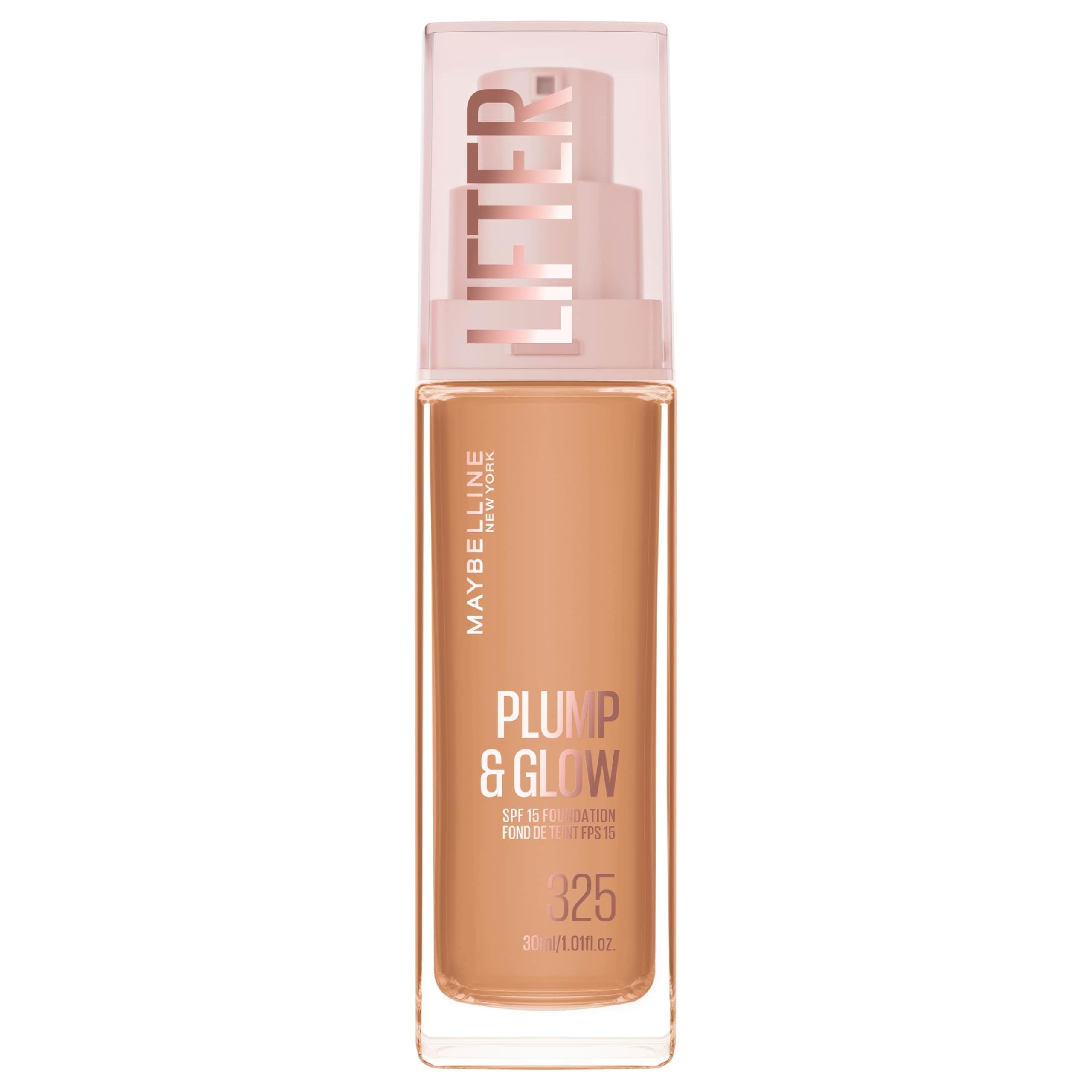 Maybelline New York Fondotinta Illuminante, Per Tutti i Tipi di Pelle, Pelle Rimpolpata e Radiosa, Finish Naturale, Con Acido Ialuronico e Niacinamide, Lifter Plump and Glow, Tonalità: 325, 30 ml