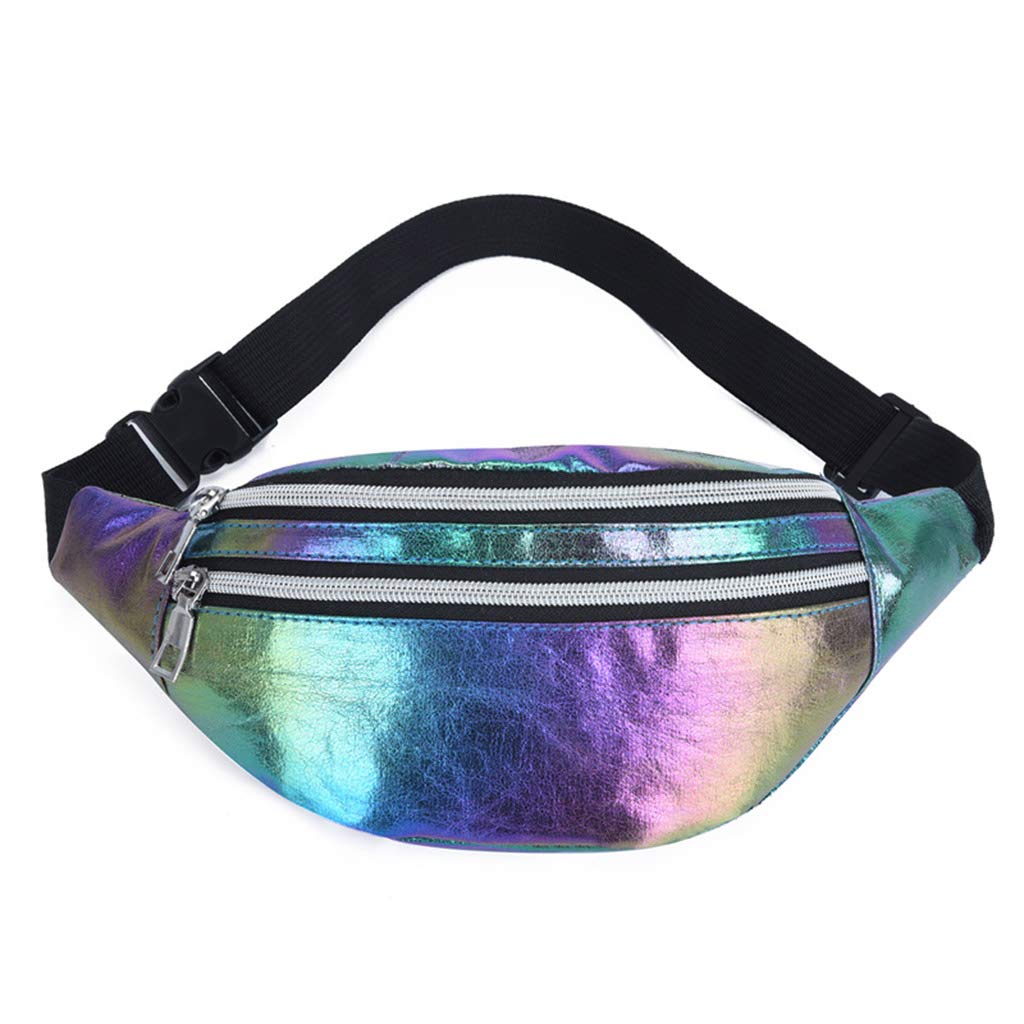 GjyiaWomen Holographic Waist Fanny Pack Belt Bag Travel Hip Bum Chest Phone Pouch