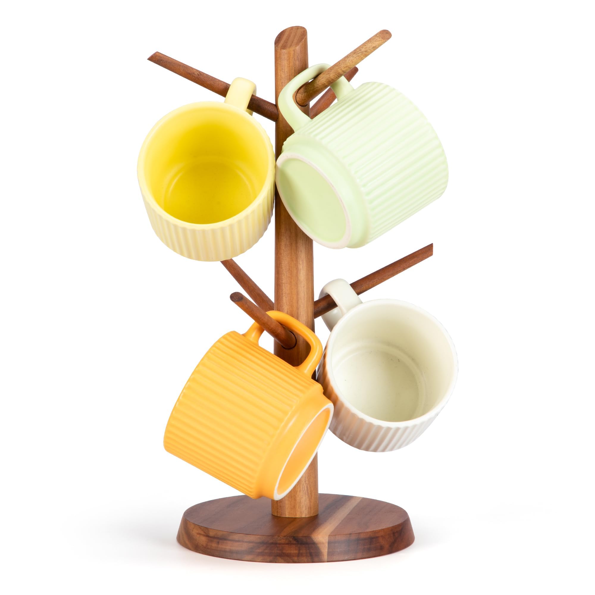 Tassenhalter Baum | Akazienholz Tassenbaum Kaffeetassenhalter | Kaffeetassenhalter für Küchentheke Dekoration Kaffee Bar Zubehör und Home Organizer Braun | mit 6 Haken (MHA6B)