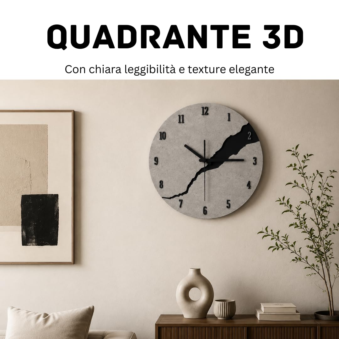 Orologio da parete Grigio Cemento moderno silenzioso 30cm – Orologio di design per Cucina, Soggiorno, Ufficio e Camera
