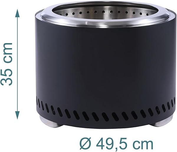 Relaxdays Brasero sans fumée en INOX, H 35 x D 49,5 cm, bac à Cendres et Sac, Noir - 4