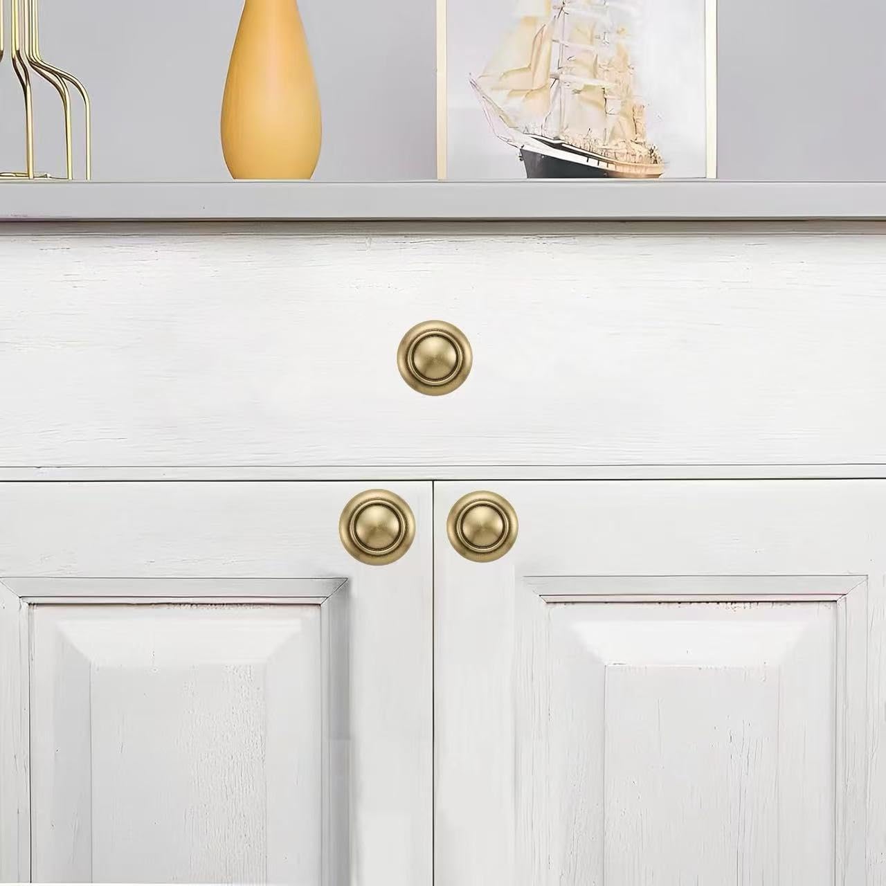 khtumeware 10 Pack Knob Brushed Brass Cabinet knobs Solid Heavy-Duty Bifold Closet Door Knobs Cabinet Hardware Drawers Dressing Table Bathroom Handle
