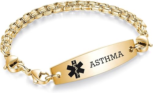 Miniatura 61 de Brazaletes de alerta médica ajustables de 7.5" a 9" para mujer/hombre, de acero inoxidable, intercambiables