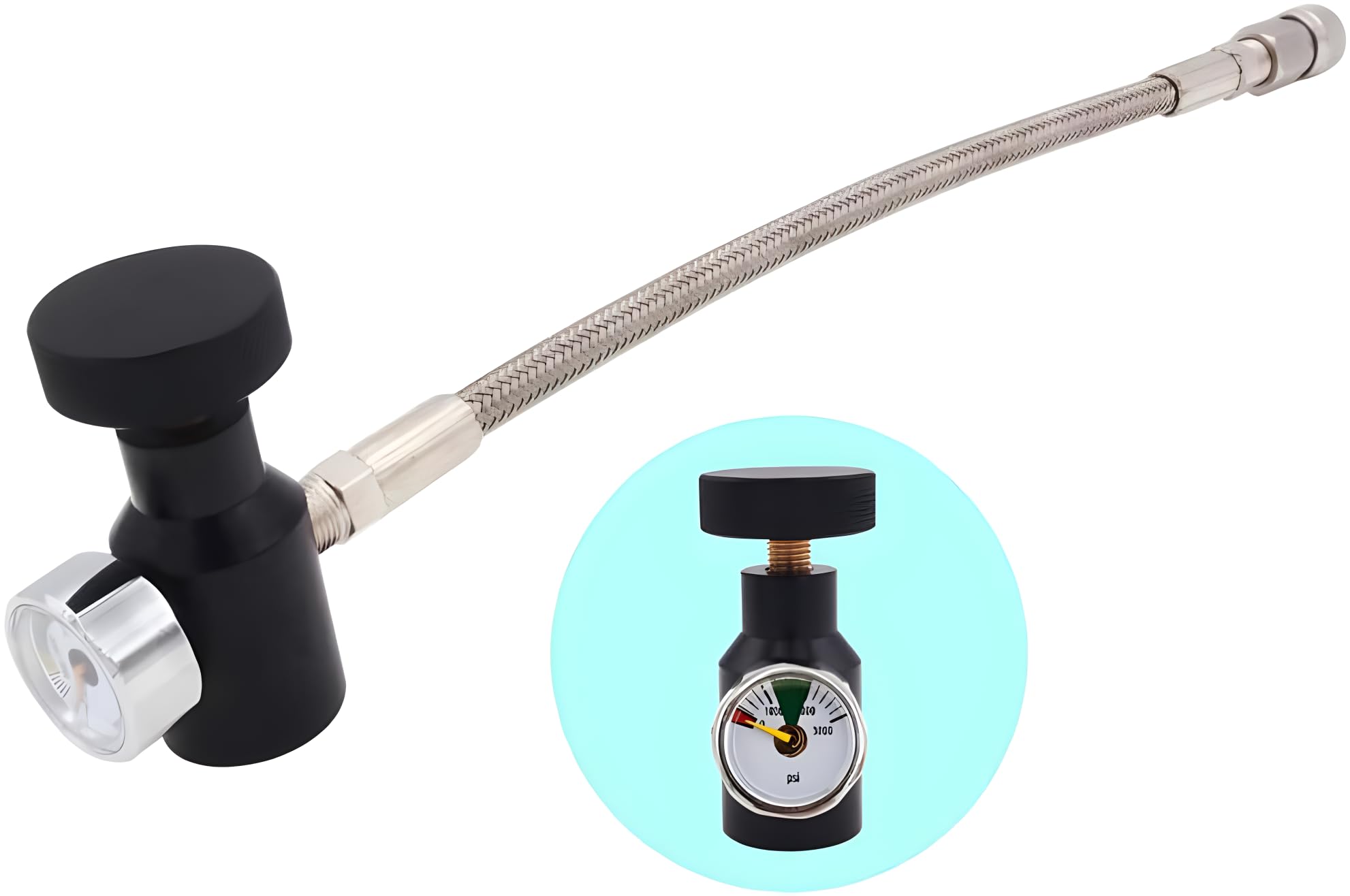 Paintball PCP Air Rifle Fill Adapter with 10 inch Braided Hose and 3000 psi Gauge