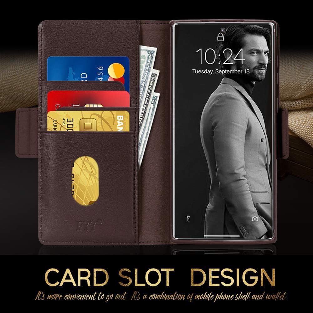 FYY Case for Samsung Galaxy Note 20 6.7", Luxury [Cowhide Genuine Leather][RFID Blocking] Wallet Case, Flip Folio Case Cover with [Kickstand Function] and[Card Slots] for Galaxy Note 20 6.7" Brown