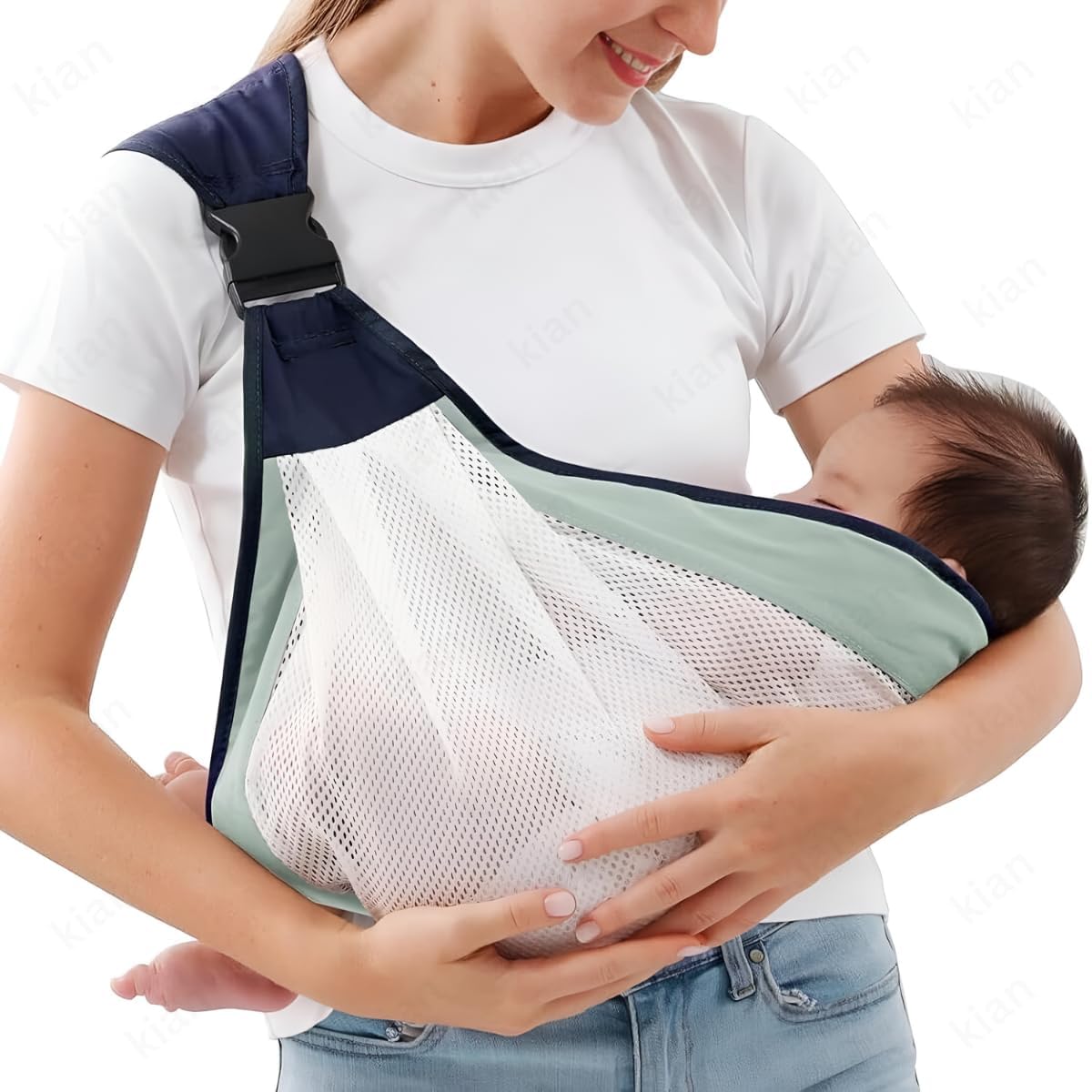 Baby Sling Carrier Wrap Cotton | Breathable Mesh Baby Carrier for Newborn & Infant | Adjustable Hands-Free Baby Wearing Sling | Breastfeeding Support & Stroller Cover | Soft Comfort Carrier for Babies Up to 20 Kg (Pack of 1, Multi Colour)-image-4