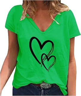 Women's Dressy Casual Summer Tops V Neck Summer Tops Short Sleeve Round-Neck Tees Printing Short Sleeve Blouse Casual Tee Tops T-Shirt Vintage for Work Officce