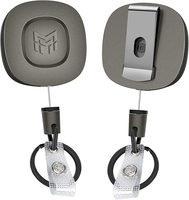 MNGARISTA 2 Pack Heavy Duty Metal Retractable Keychain with Belt Clip, ID Badge Reel with 31.5" Steel Cord, 8.0oz
