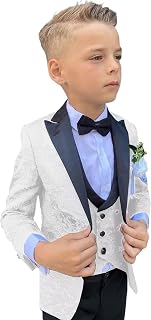 Boys Suit Slim Fit Jacquard Tuxedo Peaked Lapel Jacket Pants Wedding Party Prom Wear