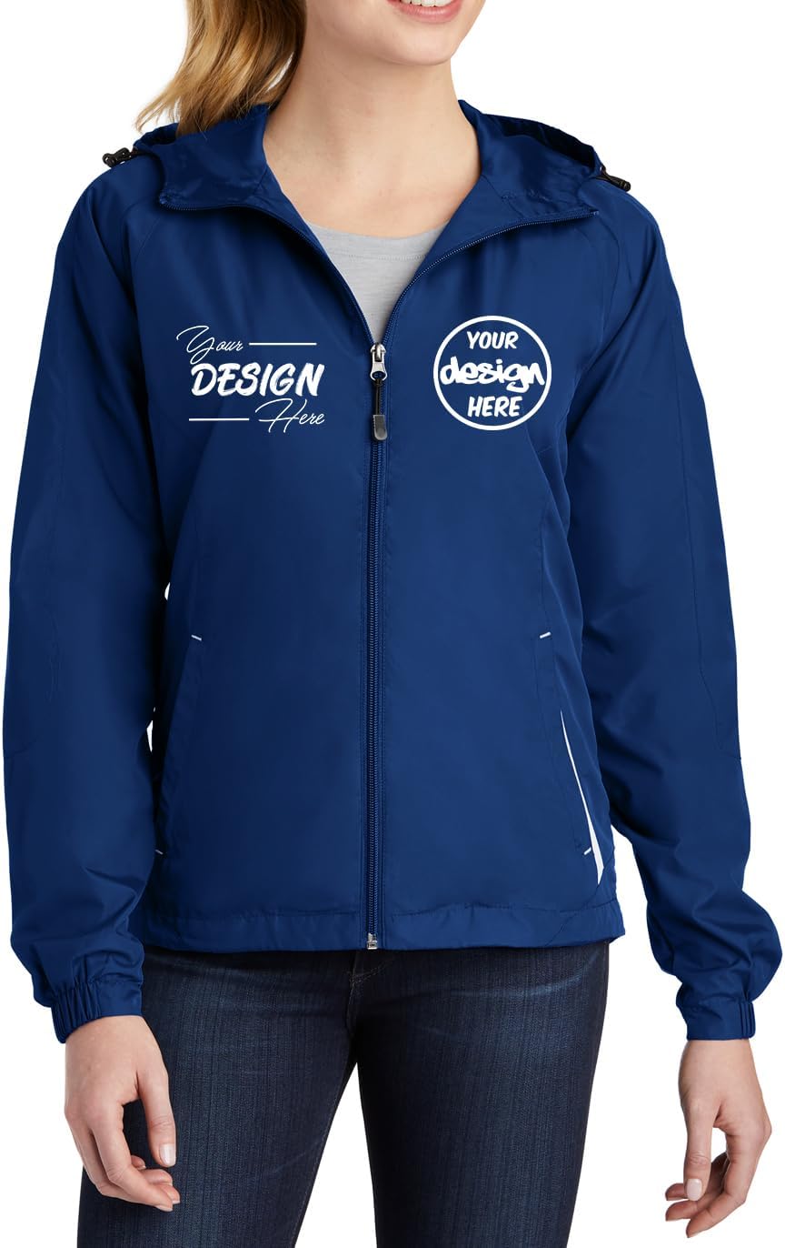 INK STITCH Women Lst76 Custom Design Your Own Embroidery Logo Texts Colorblock Full Zip Up Wind Jackets