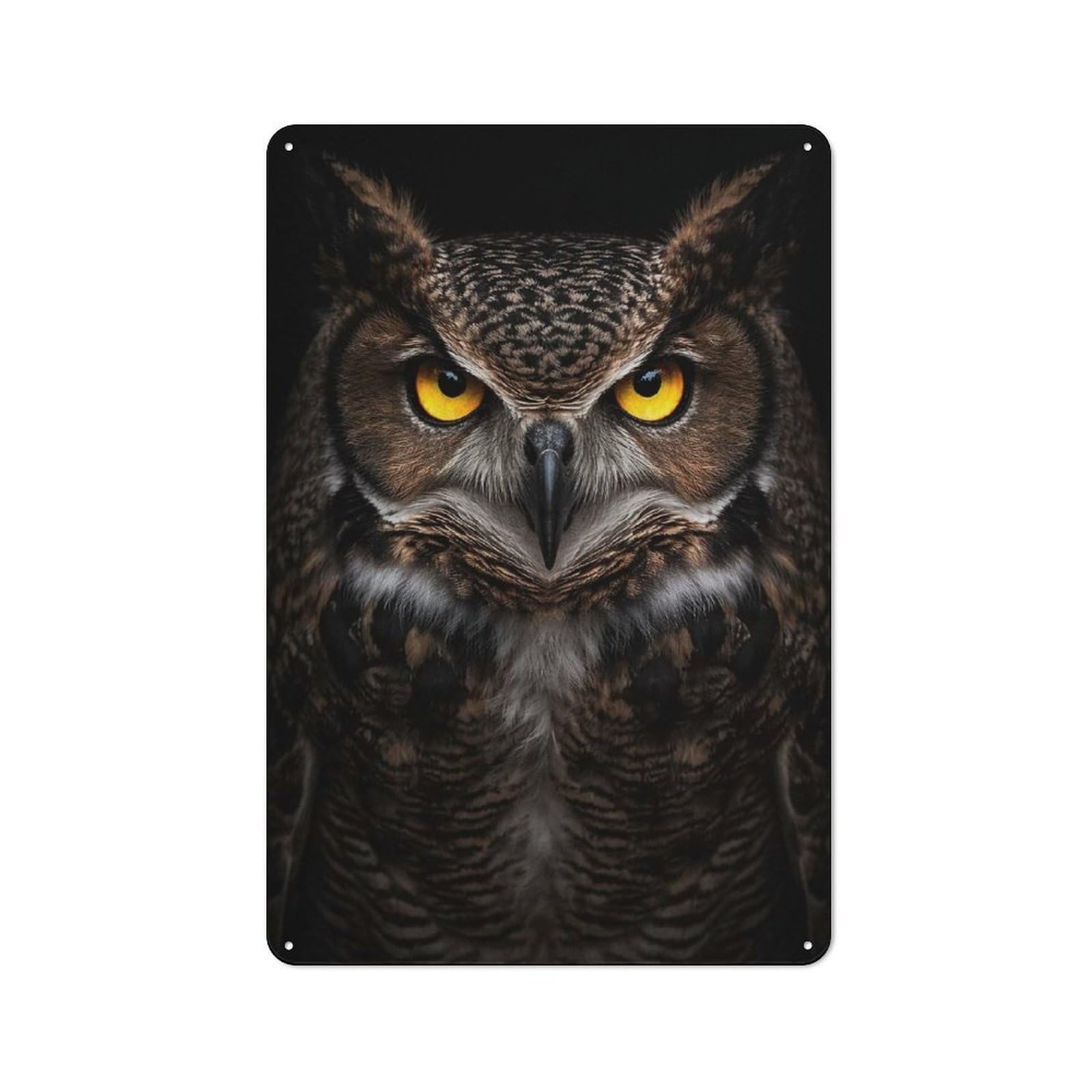 Junmoney Style-16 Intense Great Horned Owl Portrait Vintage Tin Sign 30X20cm For Garage Wall, For Everyday Room Decor With A Vintage Look