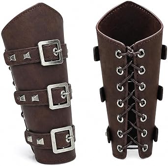 Medieval-Viking-Bracers Gauntlets with Buckle for Men Women Adjustable PU-Leather Arm-Guards Cosplay Halloween1 Pair