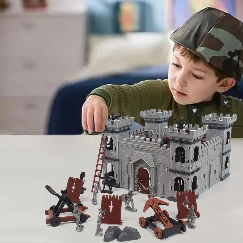 Uposao Set di Giochi di Guerre Antiche, Castello Medievale Con Cavalieri Action Figure, Accessori per la Costruzione Modello di Castello Giocattolo, Soldati, Scudo