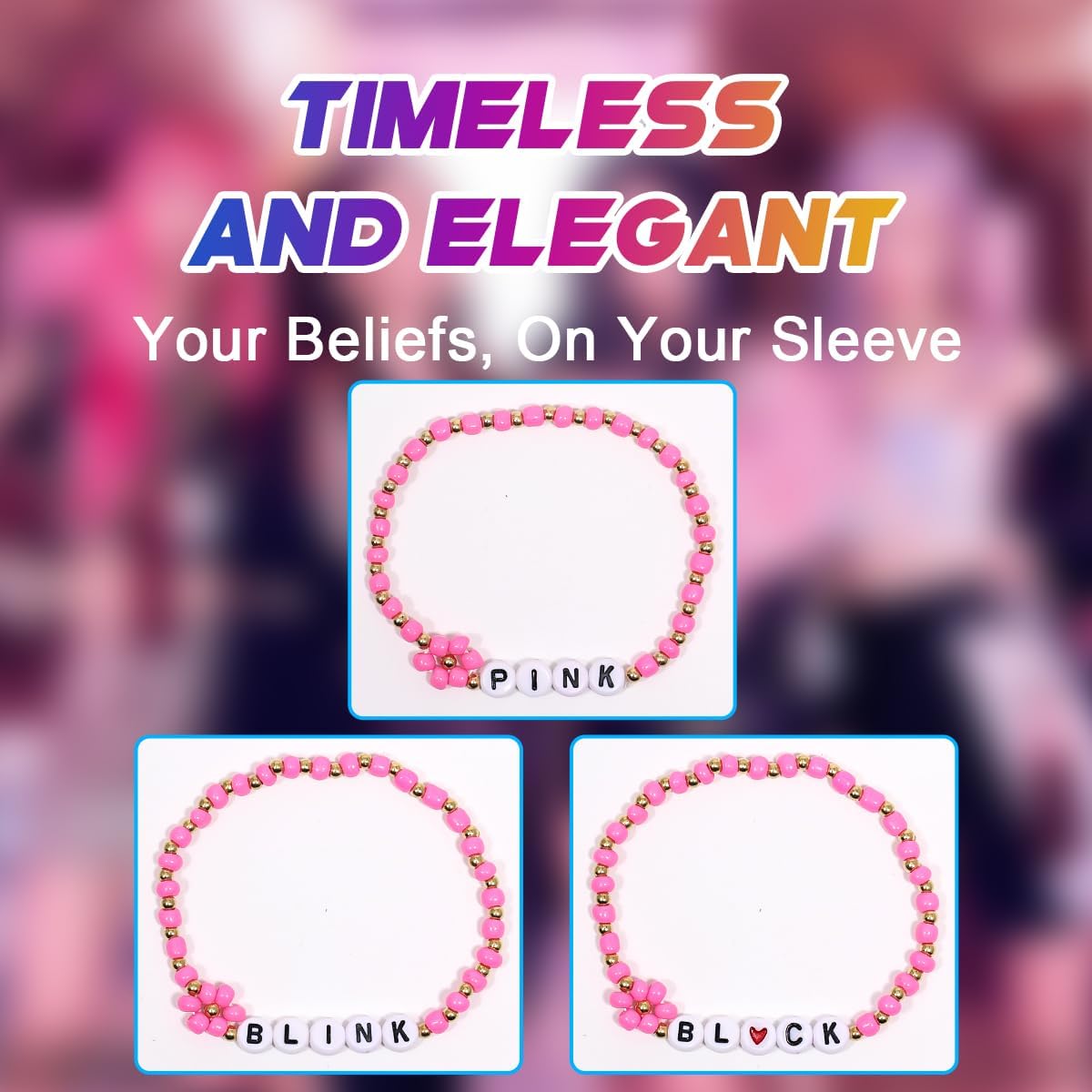 AICase for Blackpink Merch 3 Pcs Bracelets Kit Handmade Black Pink Friendship Bracelets Korean pop Merch Concert Album Poster Vinyl Stickers cd lightstick Shirt Outfit Gifts for Women Men Fans - Image 4