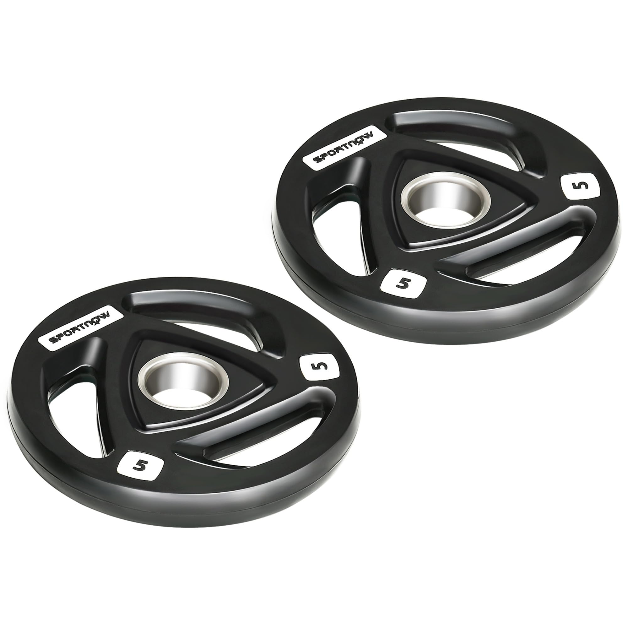 SPORTNOW 2x5kg Olympic Weight Plates Tri-Grip Barbell Weights 2" Holes | Rubber-Coated, for Home Gym, Lifting, Strength Training
