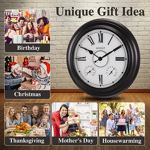 CLXEAST Illuminated Outdoor Indoor Metal Clocks Waterproof 24 inch, Oil Rubbed Bronze Black,Oversized Large Outdoor Roman Numeral Wall Clock with Thermometer & Hygrometer by CLXEAST - Image 7