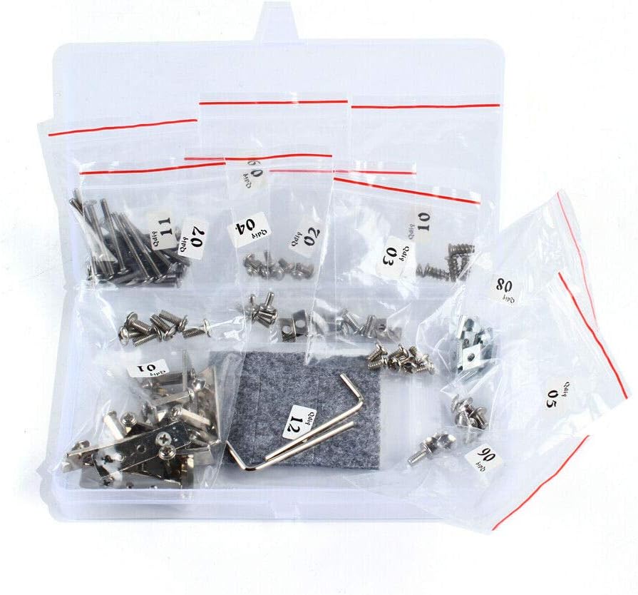 Close-up of assorted screws and small parts for assembly