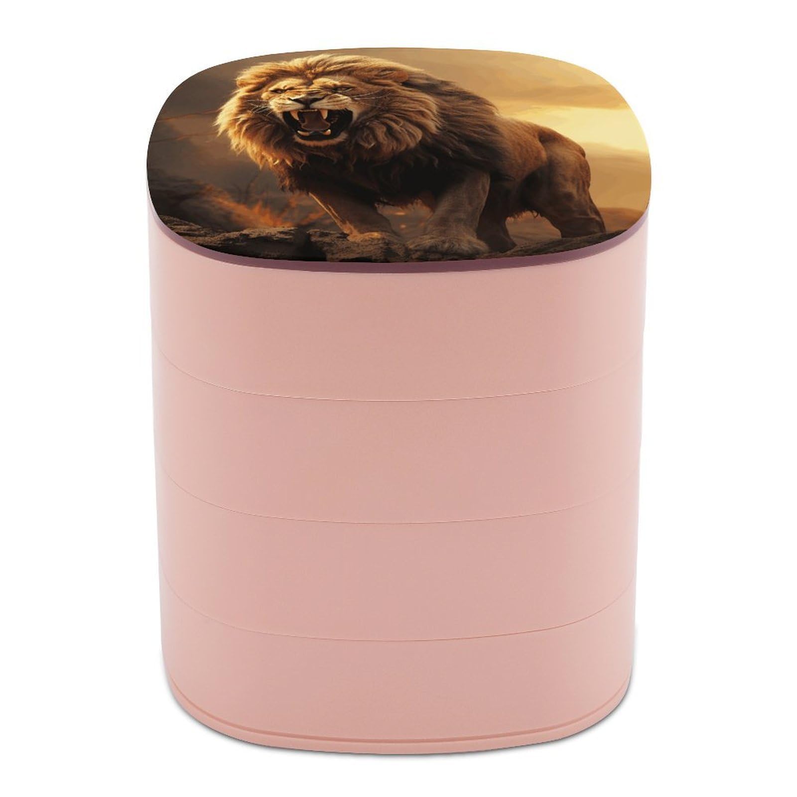 VstaDank Angry Roaring Lion Jewelry Box with Mirror Travel Small Jewelry Case for Women 4-Layer Rotatable Jewelry Organizer Storage Box Portable Jewelry Storage Case for Rings Earrings