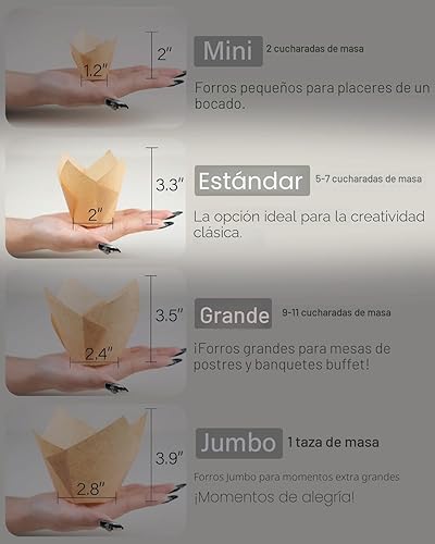 Miniatura 2 de 200 unidades de forros de tulipán naturales para tazas de hornear, papel pergamino europeo sin blanquear, forros de tulipán para magdalenas