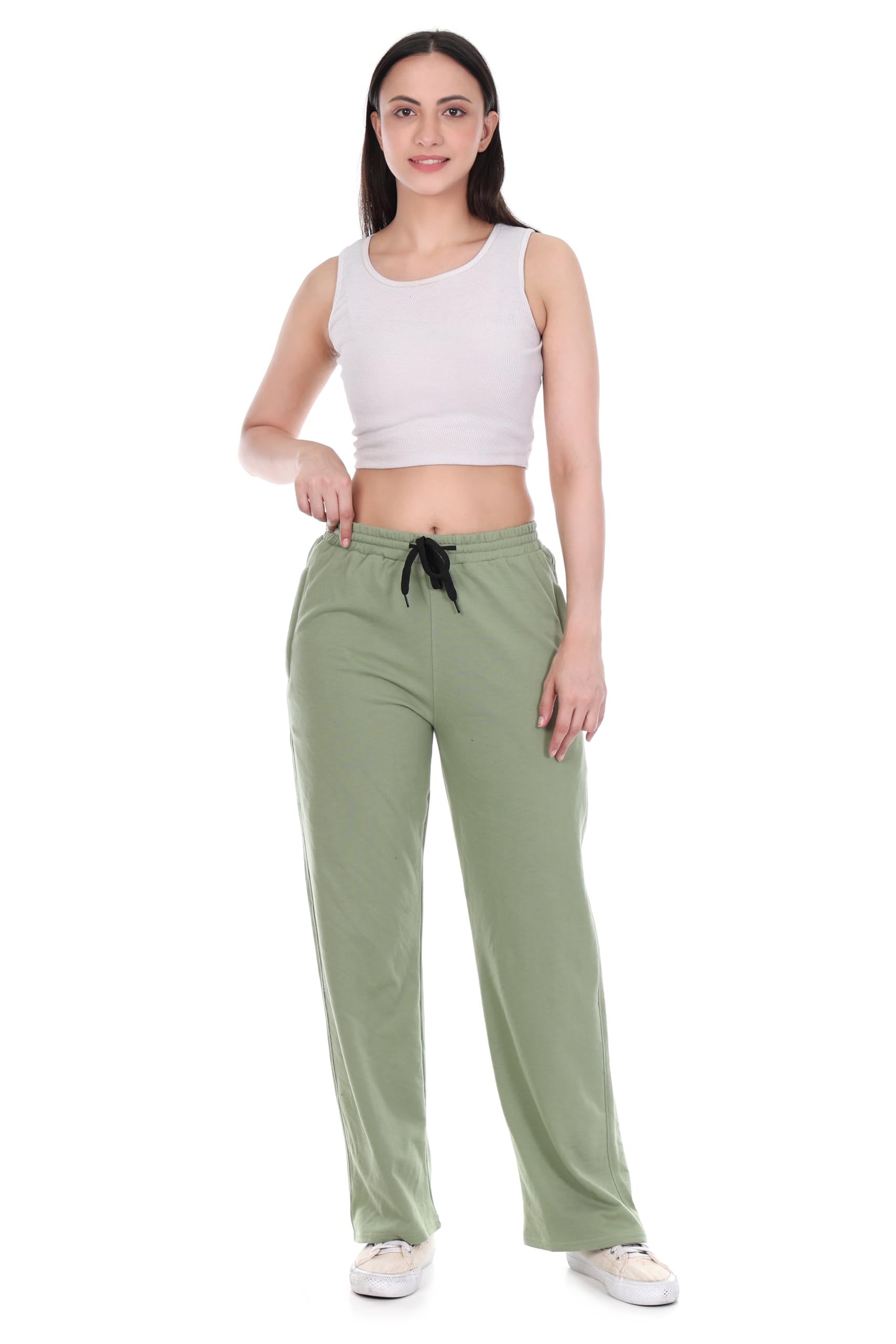 Lee Cotton Track Pants for Women | Premium Summer Trackpants for Ladies with Zipper Pockets | Lightweight Relaxed Fit Athletic Pants for All Day Comfort & Modern Fashion Look | Pista | S in neutral