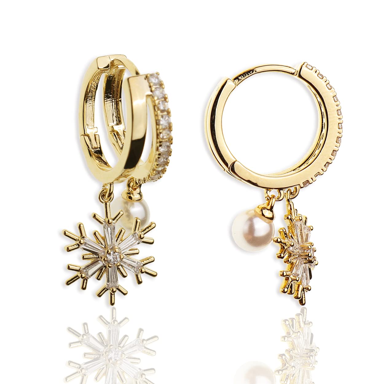 Sonateomber Double Circle Small Diamond Hoop Cartilage Earrings for Women - Sparkly Cubic Zirconia Rhinestone Huggie Snowflake/Pearl/Star Moon/Cube Drop Dangle Earring Valentines Gift