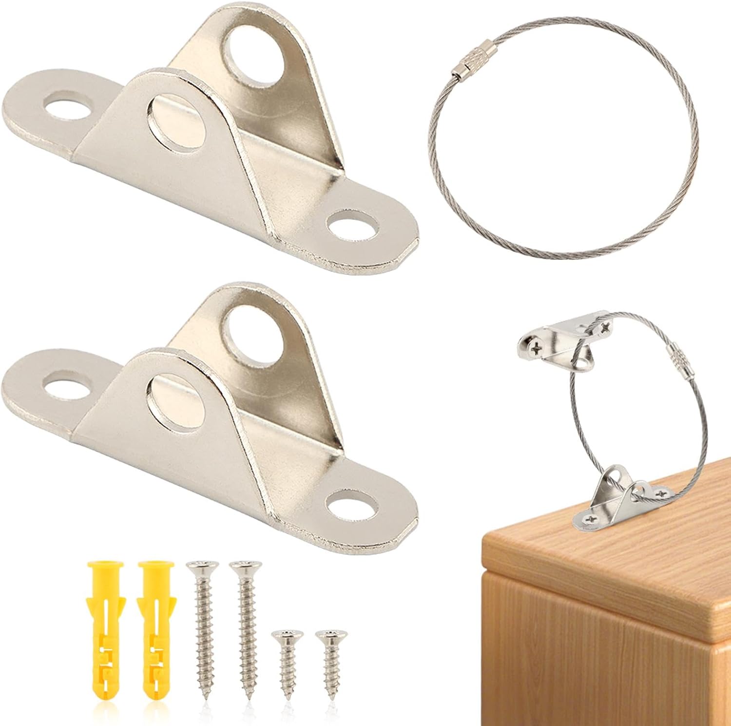 Furniture Straps (2 Packs), Baby Proofing Metal Anti-Tip Furniture Straps Furnitures Anchor kit for Baby Proofing & Pet Protecting, Anti-Shedding, Secure Bookshelf, Cabinet, Dresser(Color:Silver)