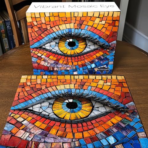 Mosaic Eye Puzzles for Adults 1000 Pieces, PICKFORU Vintage Colorful Mosaic Jigsaw Puzzles Geometric Art, Unique Impossible Retro Eyes Theme as Home Wall Decor
