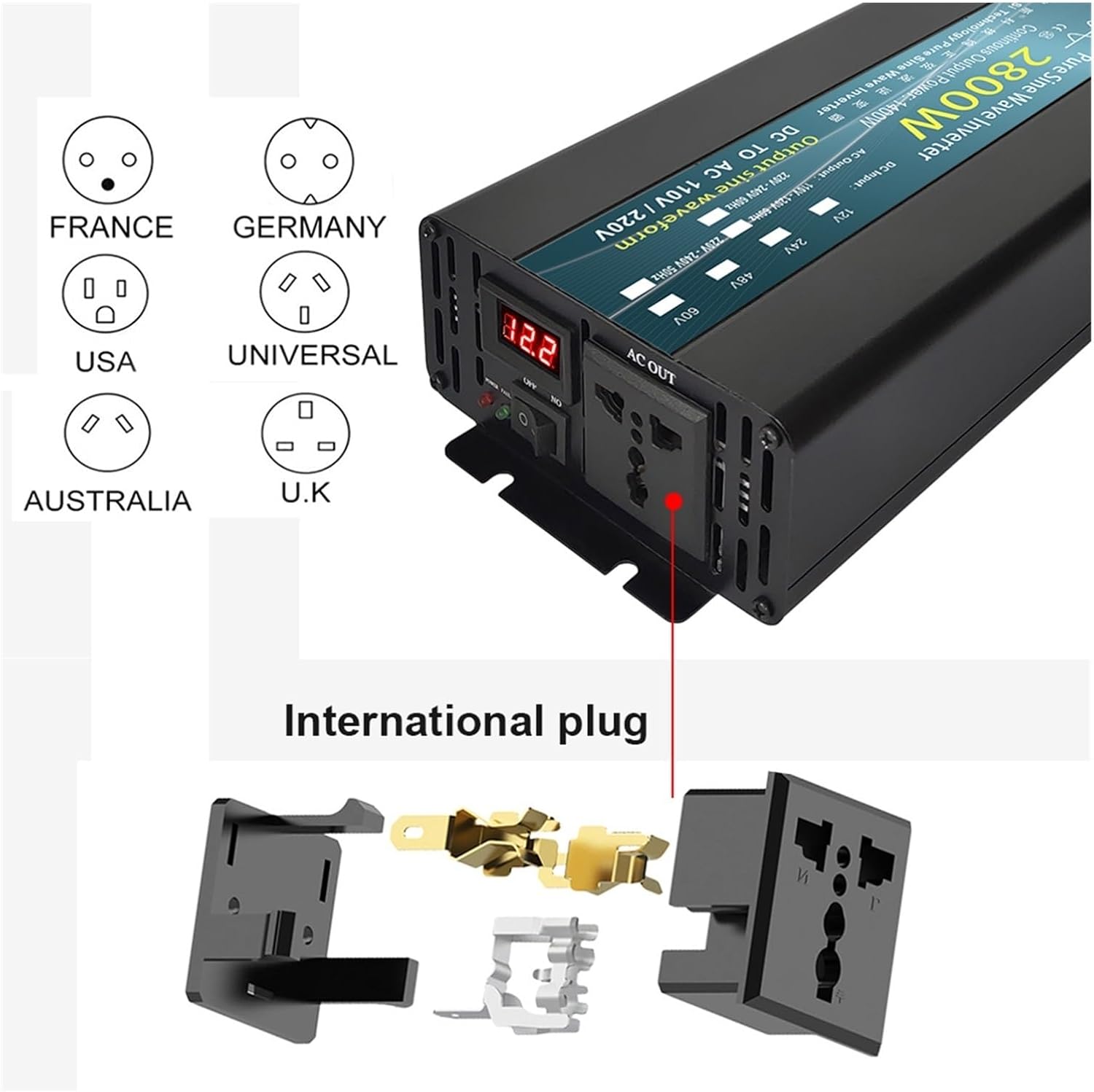 VGVGV Pure Sine Wave Power Inverter with international plug types
