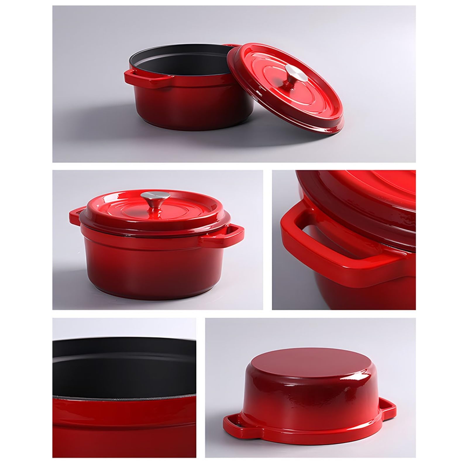 Pentola Da Cucina, Pentola Olandese Multifunzionale In Ghisa Smaltata Con Manici E Coperchio, Ghisa Resistente Con Doppi Manici, Per Cuocere Il Pane, Arrostire, Brasare E Stufare(Red,22cm/8.66in)