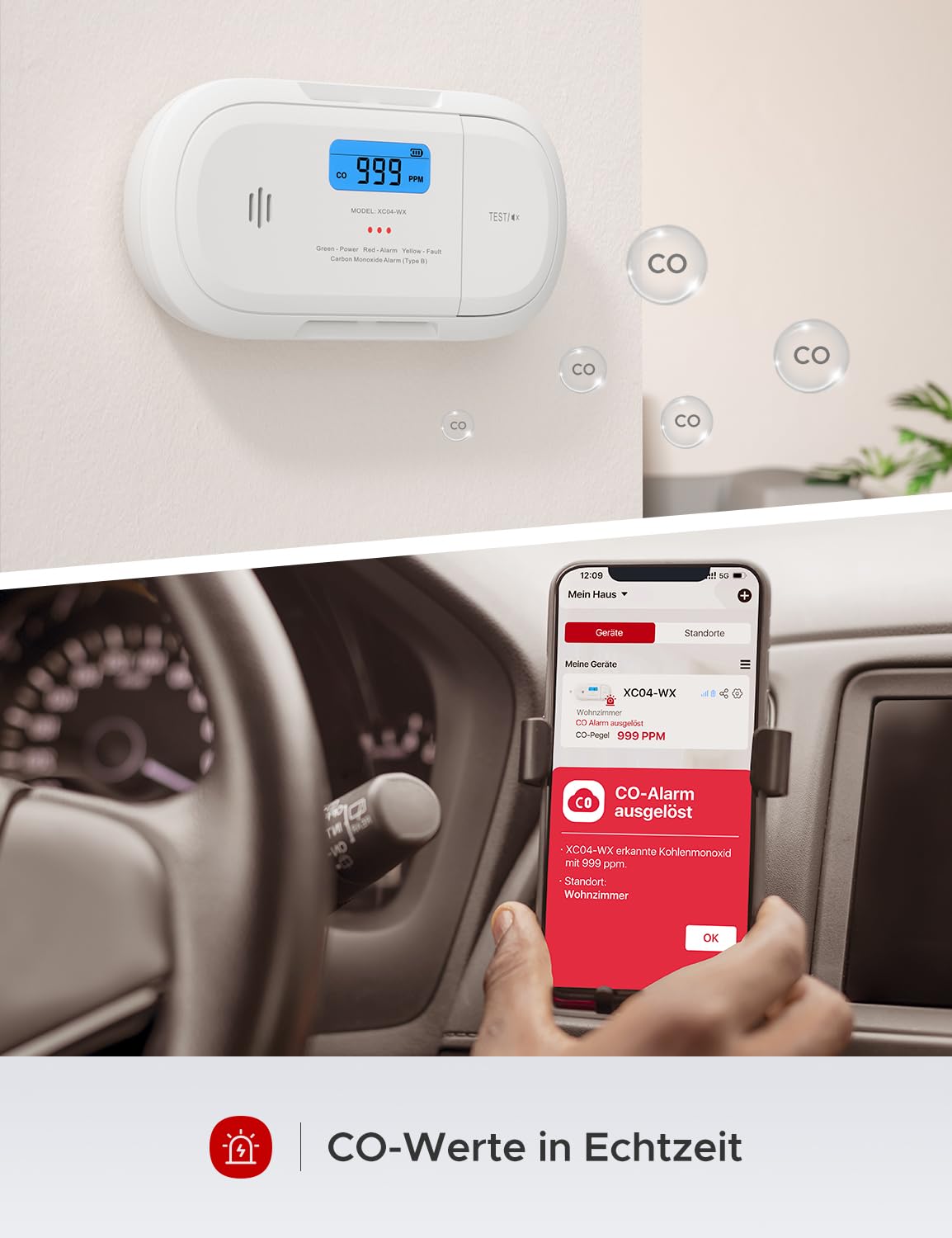 X-Sense Smart-Kohlenmonoxidmelder, WLAN-Kohlenmonoxidmelder, Echtzeit-Push-Benachrichtigungen über X-Sense Home Security-App… – Ansicht 7