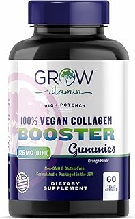 grow vitamin Collagen Booster Gummy Bears – Hair, Skin, Nails & Joint Support – USDA Organic, 100% Vegan & Non-GMO – Strawberry Flavored, 60 Vegan Gummies