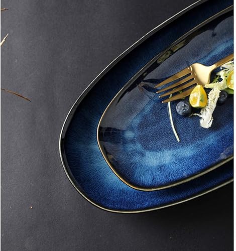 Miniatura 2 de Cabilock Bandeja de pescado Placa de sushi de cerámica Blue Black Snack Serving Plate para fiesta de boda