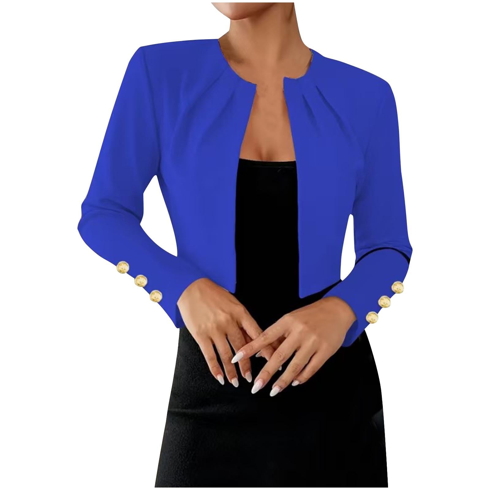 Slim Fit Blazer Crop Top for Women Dressy Business Work Ladies Collarless Jacket Tops Interview Cropped Cardigan