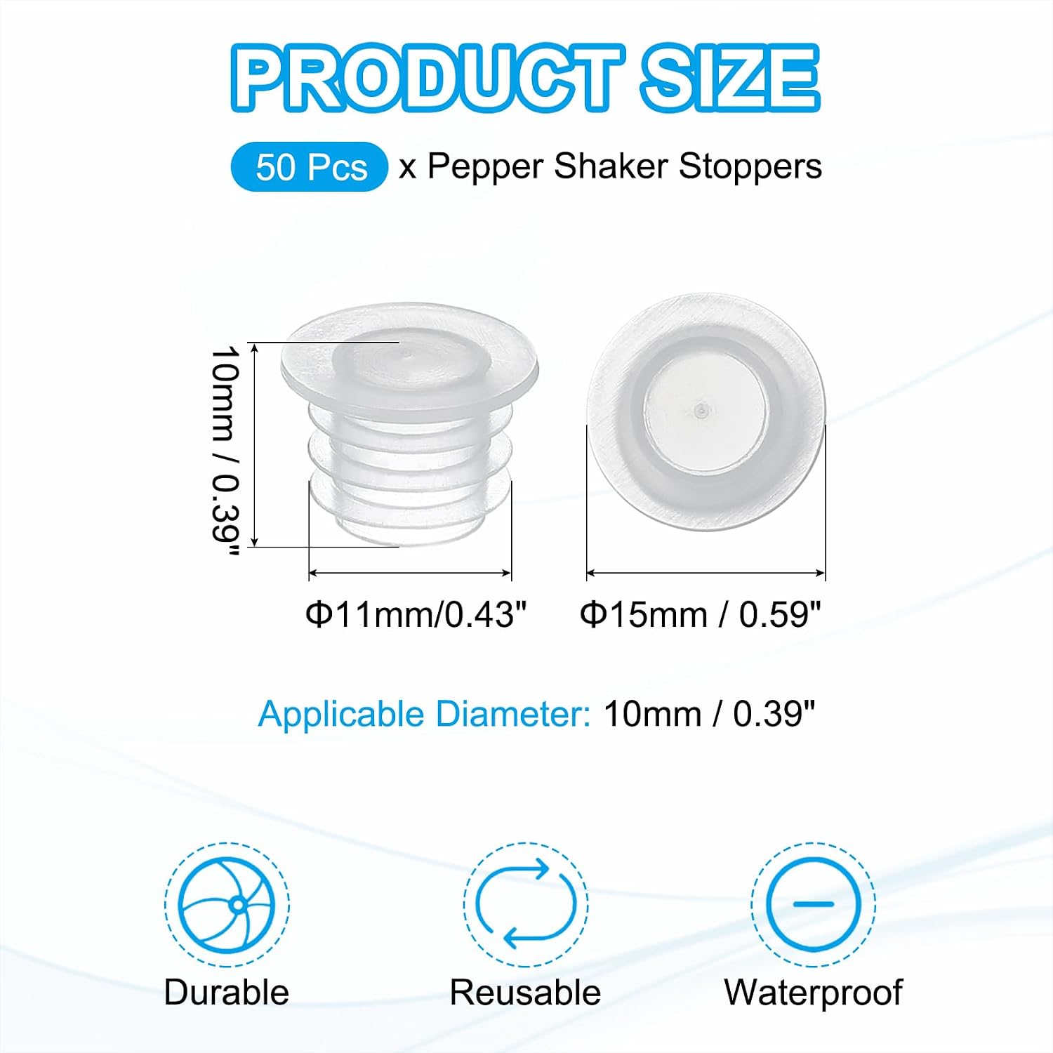 PATIKIL Salt and Pepper Shaker Stoppers 10mm/0.39", 50Pcs Plastic Salt Shaker Plug Replacement Reusable Clear Round End Cap for Pots Bottles Pipes