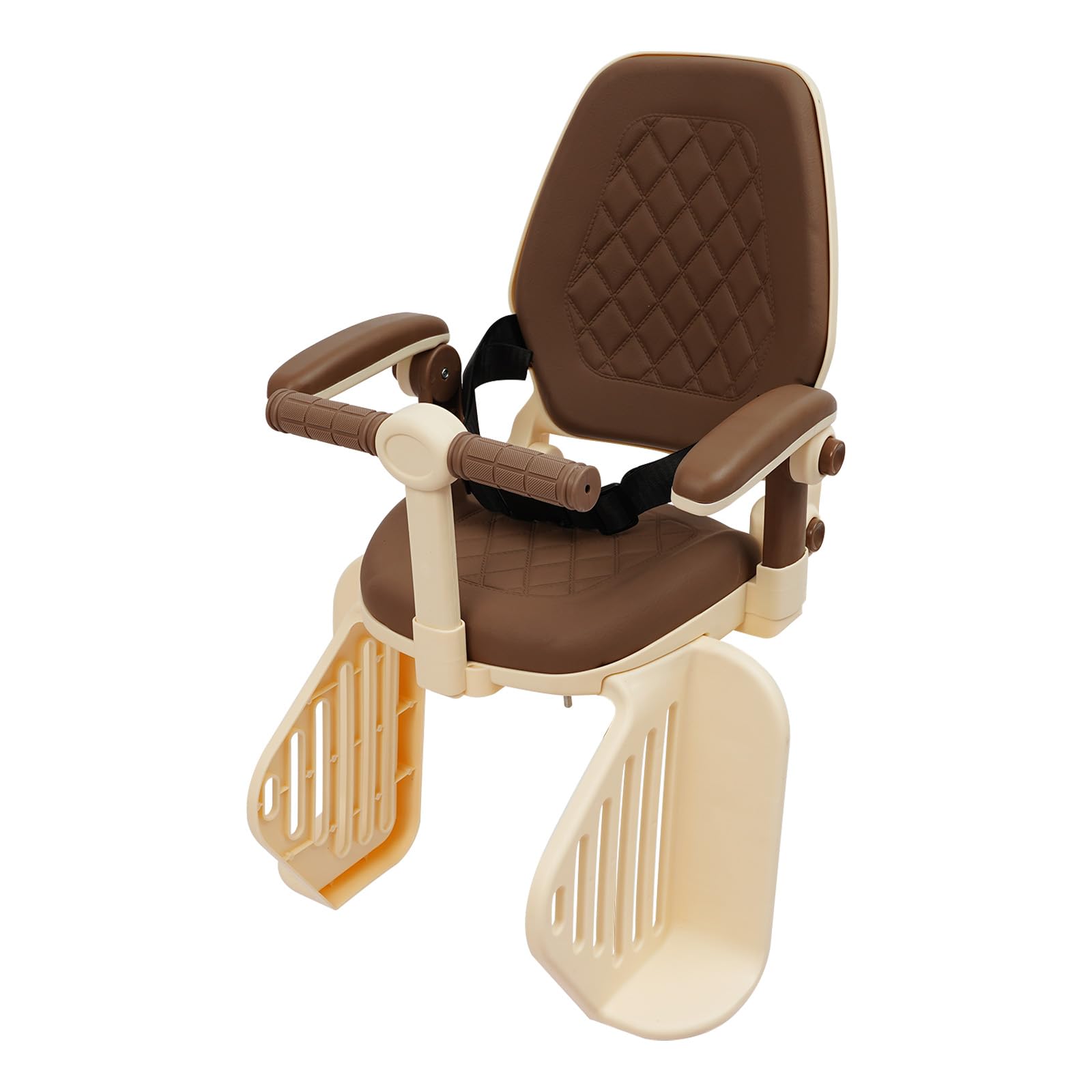 Siège enfant de vélo arrière jusqu'à 50 kg, pour vélo et VTT, dossier réglable (90°/120°/160°), ceinture de sécurité et repose-pieds - Facile à monter (café au lait)