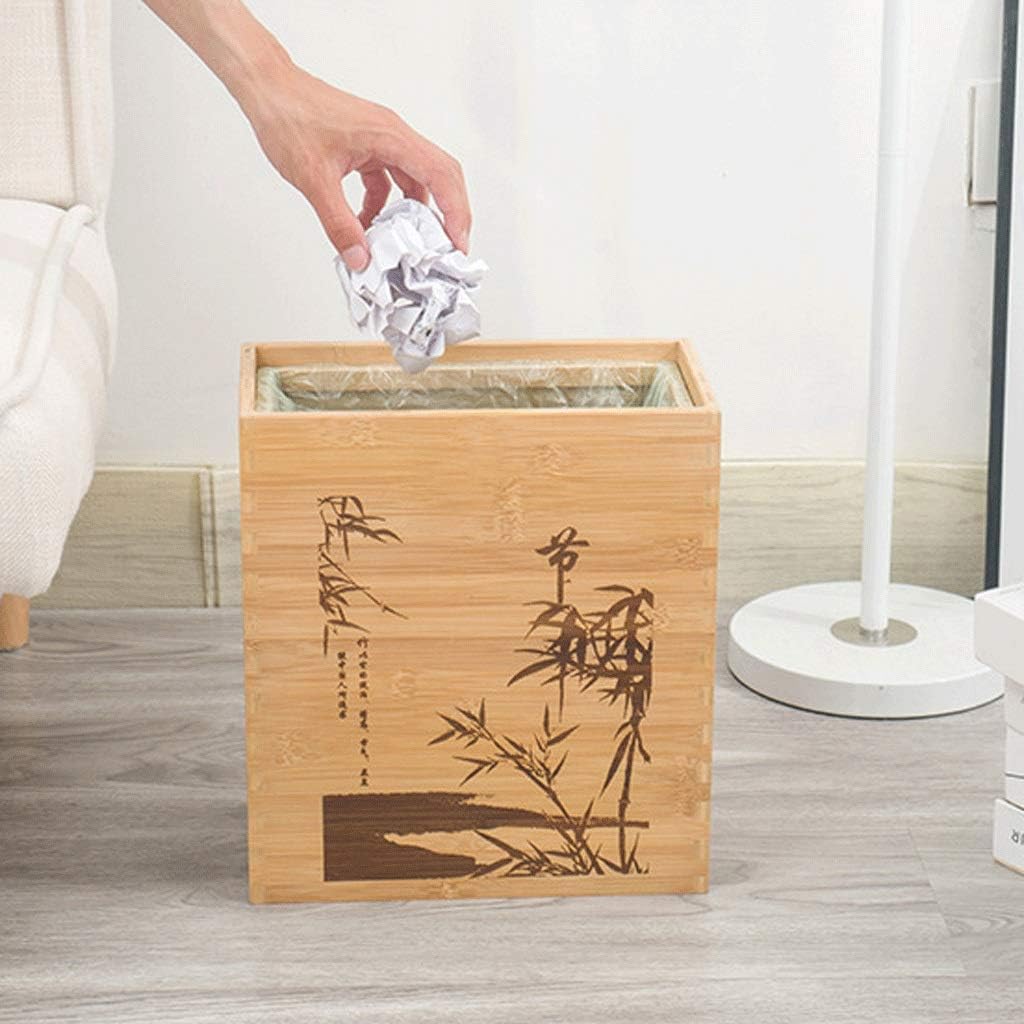 Trash Can Stitching Narrow-Shaped Trash Can Strong Load-Bearing Bamboo Recycle Bin Without Lid Garbage Bin 8L2.1Gal Waste Basket (Color : Wood Color Size : Ink Painting A) (Wood Color Ink Painting A)