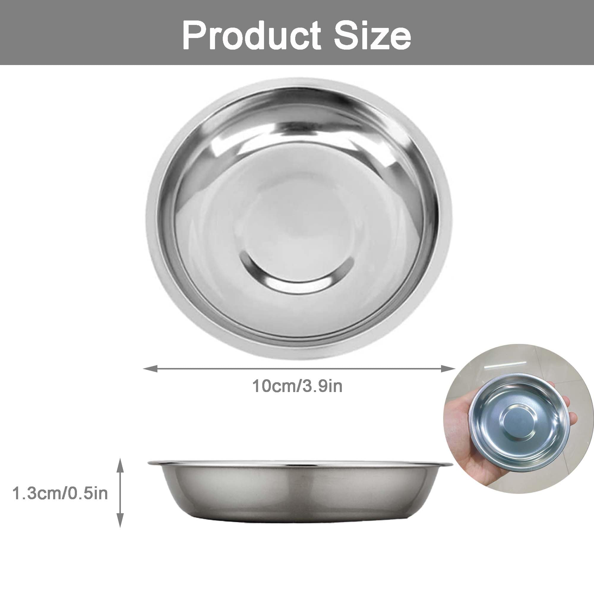 10 piatti in acciaio inox, per frutti di mare, piatti per salse, da campeggio, in metallo, per porzionare lumache, ostriche, salsa di soia, ecc. (10 cm)