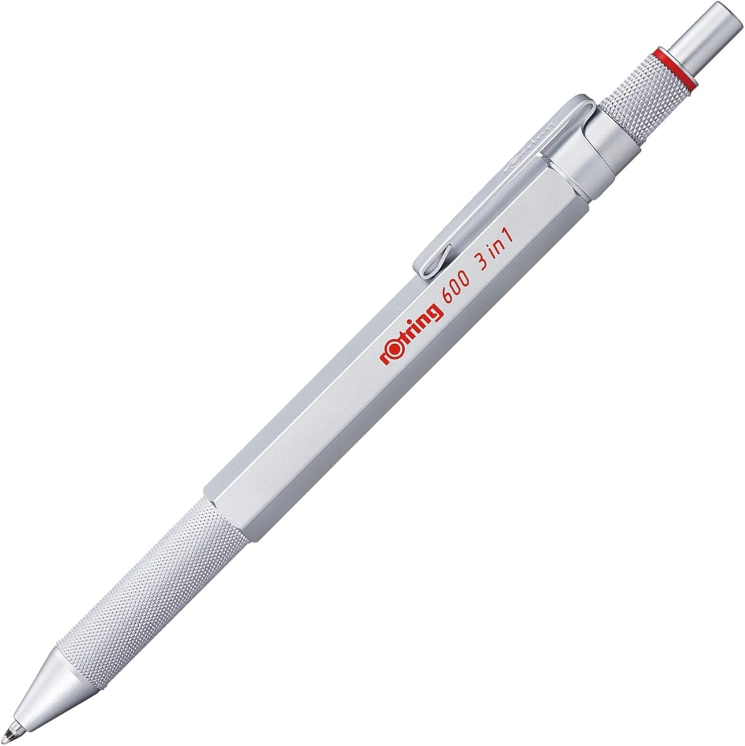 rOtring 600 3-in-1 Multicolor Pen and Mechanical Pencil, Switches Between 2 Ballpoint Pen Fine Point Tips (Black and Red Ink) and 1 Mechanical Pencil Tip (0.5mm Lead), Black Barrel