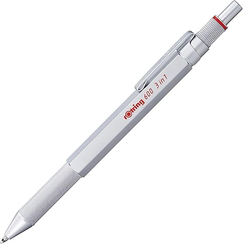 rOtring 600 3-in-1 Multicolour Pen and Mechanical Pencil Black & Red Ballpoint Pen Tips 1 Mechanical Pencil Tip (0.5mm) Silver Barrel