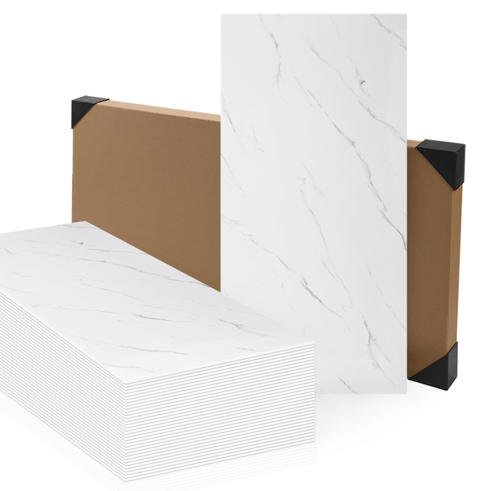 20PCS Marble Tile Stickers Thicken Self Adhesive Wall Tiles Waterproof Backsplash, Peel and Stick, Vinyl Marble Tiles for Bathroom, Kitchen Splashback, and Living Room,White, 60x30cm — image 1