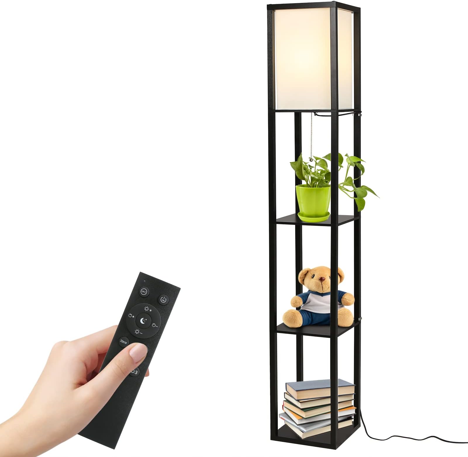 Lampadaire Avec étagères En Bois - LED Dimmable, 4 Temp. Couleur + 6 RGB, Télécommande | Pour Salon, Chambre