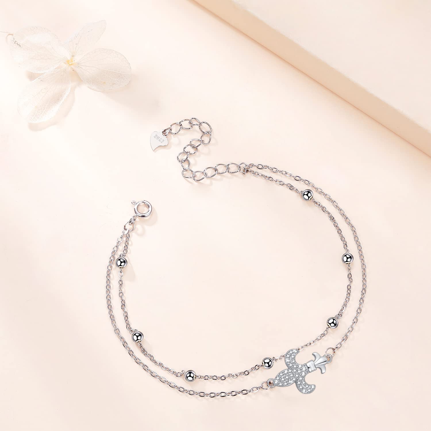J.MUEN Bracciale in Donna Argento 925 Serie a doppia catenacon Scatola Regalo,Elegante e Moderno Regalo Perfetto per Donne